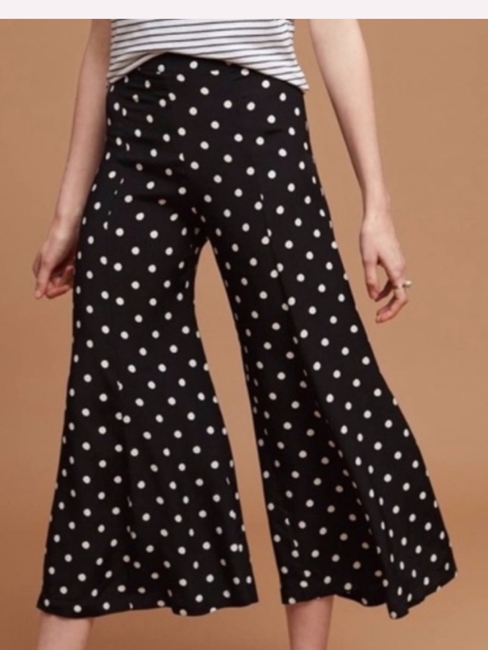 Maeve Black with White Polka Dot Cropped Wide Leg Flared Pant Size 4